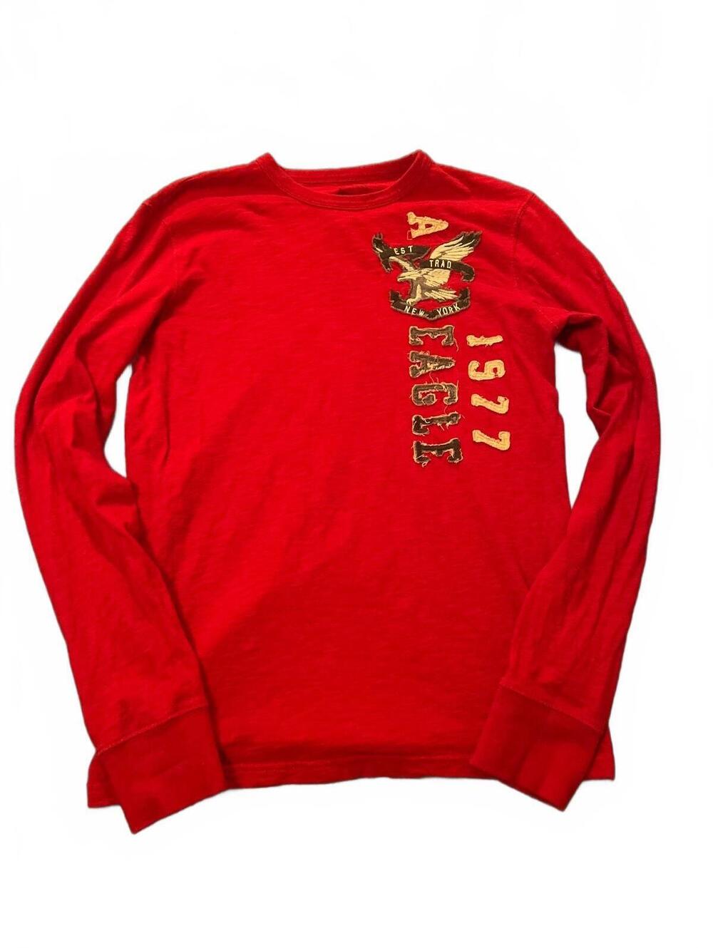Vintage Y2K American Eagle Red Long Sleeve Men's T-Shirt Athletic Fit S/P